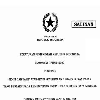 JENIS DAN TARIF ATAS JENIS PENERIMAAN NEGARA BUKAN PAJAK YANG BERLAKU PADA KEMENTERIAN ENERGI DAN SUMBER DAYA MINERAL