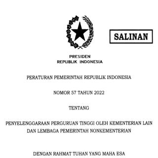PENYELENGGARAAN PERGURUAN TINGGI OLEH KEMENTERIAN LAIN DAN LEMBAGA PEMERINTAH NONKEMENTERIAN