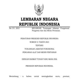 TUNJANGAN JABATAN FUNGSIONAL PENGAWAS ALAT DAN MESIN PERTANIAN