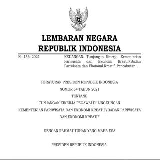 TUNJANGAN KINERJA PEGAWAI DI LINGKUNGAN  KEMENTERIAN PARIWISATA DAN EKONOMI KREATIF/BADAN PARIWISATA  DAN EKONOMI KREATIF