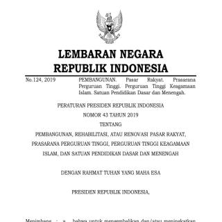 PEMBANGUNAN, REHABILITASI, ATAU RENOVASI PASAR RAKYAT, PRASARANA PERGURUAN TINGGI, PERGURUAN TINGGI KEAGAMAAN ISLAM, DAN SATUAN PENDIDIKAN DASAR DAN MENENGAH