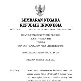 TATA CARA PELAKSANAAN PATEN OLEH PEMERINTAH