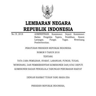 TATA CARA PEMILIHAN, SYARAT, LARANGAN, FUNGSI, TUGAS, WEWENANG, DAN PEMBERHENTIAN KOMISIONER DAN/ATAU DEPUTI KOMISIONER BADAN PENGELOLA TABUNGAN PERUMAHAN RAKYAT