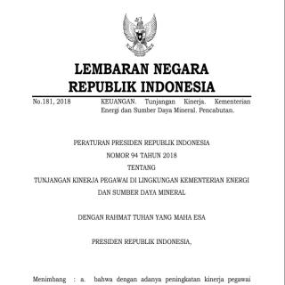 TUNJANGAN KINERJA PEGAWAI DI LINGKUNGAN KEMENTERIAN ENERGI  DAN SUMBER DAYA MINERAL