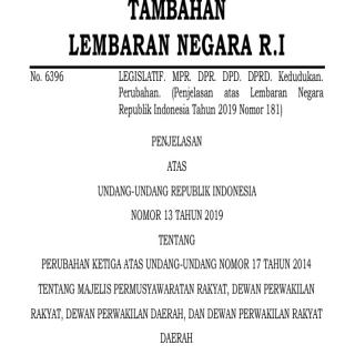 PERUBAHAN KETIGA ATAS UNDANG-UNDANG NOMOR 17 TAHUN 2014 TENTANG MAJELIS PERMUSYAWARATAN RAKYAT, DEWAN PERWAKILAN RAKYAT, DEWAN PERWAKILAN DAERAH, DAN DEWAN PERWAKILAN RAKYAT  DAERAH