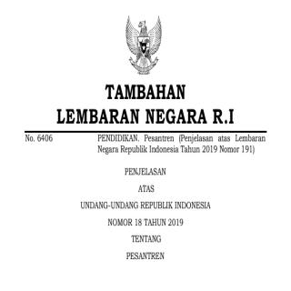 UNDANG-UNDANG REPUBLIK INDONESIA  NOMOR 18 TAHUN 2019 TENTANG PESANTREN
