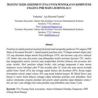 TRAINING NEEDS ASSESSMENT (TNA) UNTUK PENINGKATAN KOMPETENSI ANGGOTA PMR MADYA DI BOYOLALI 1